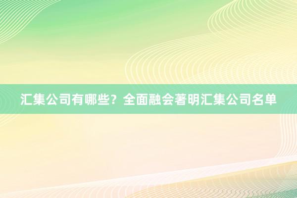 汇集公司有哪些？全面融会著明汇集公司名单
